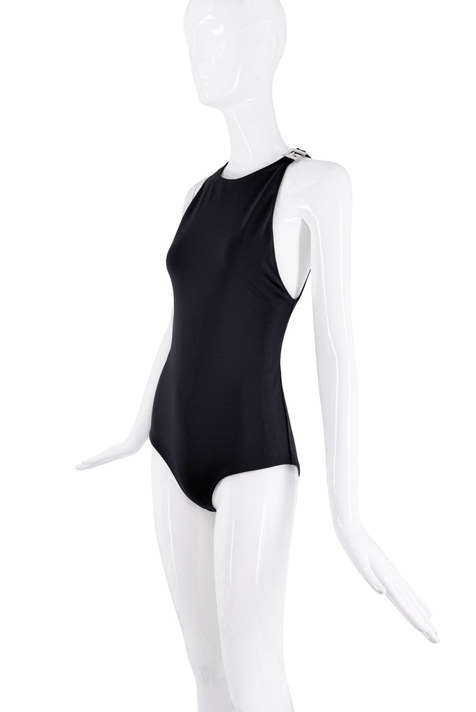 Gucci Black G Pavé Crystal Logo Shoulder Strap Bodysuit