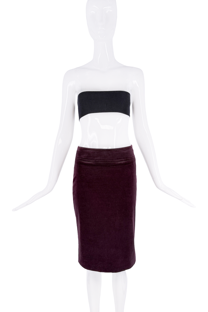 Gucci Maroon Burgundy Dark Purple Velvet Midi Pencil Skirt