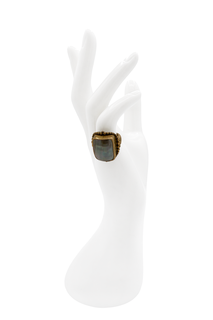 Stephen Dweck Gold Bronze Iridescent Semi Precious Stone Embellished Cocktail Ring