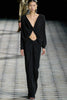 Saint Laurent Black Long Sleeve Cut Out Draped Dress Gown Spring 2023