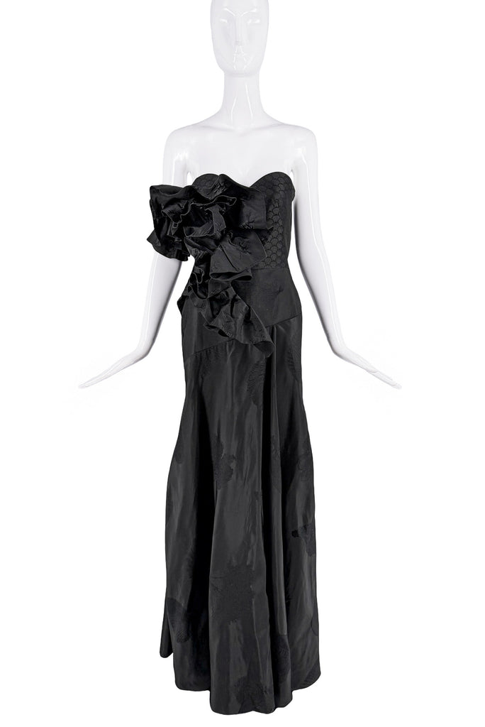 Alexander McQueen Black Ruffle Embroidered Corset Bustier Dress Gown