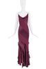 Roberto Cavalli Purple Maroon Satin Silk Striped Bias Cut Ruffle Dress Gown