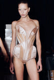 Mugler Pink Satin Bustier Corset Padded Hips Bodysuit Runway SS2025