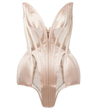 Mugler Pink Satin Bustier Corset Padded Hips Bodysuit Runway SS2025