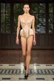 Mugler Pink Satin Bustier Corset Padded Hips Bodysuit Runway SS2025