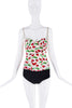 John Galliano White Red Green Cherry Ladybug Print Corset Top