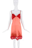 Versace Red Silk Satin Lace Medusa Logo Strap Slip Dress