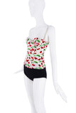 John Galliano White Red Green Cherry Ladybug Print Corset Top