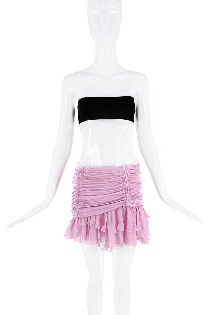Blumarine Baby Pink Ruched Ruffle Asymmetric Skirt