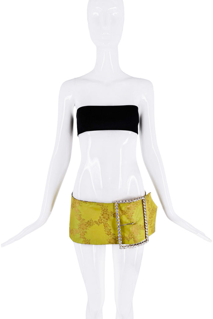 Dolce & Gabbana Lime Green Floral Print Crystal Belt Micro Mini Skirt SS2000