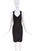 Alaia Black Ribbed V Neckline Bodycon Midi Dress