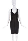 Alaia Black Ribbed V Neckline Bodycon Midi Dress