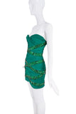Balmain Green Gemstone Cross Ruched Bodycon Bustier Mini Dress SS2009