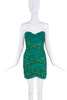 Balmain Green Gemstone Cross Ruched Bodycon Bustier Mini Dress SS2009