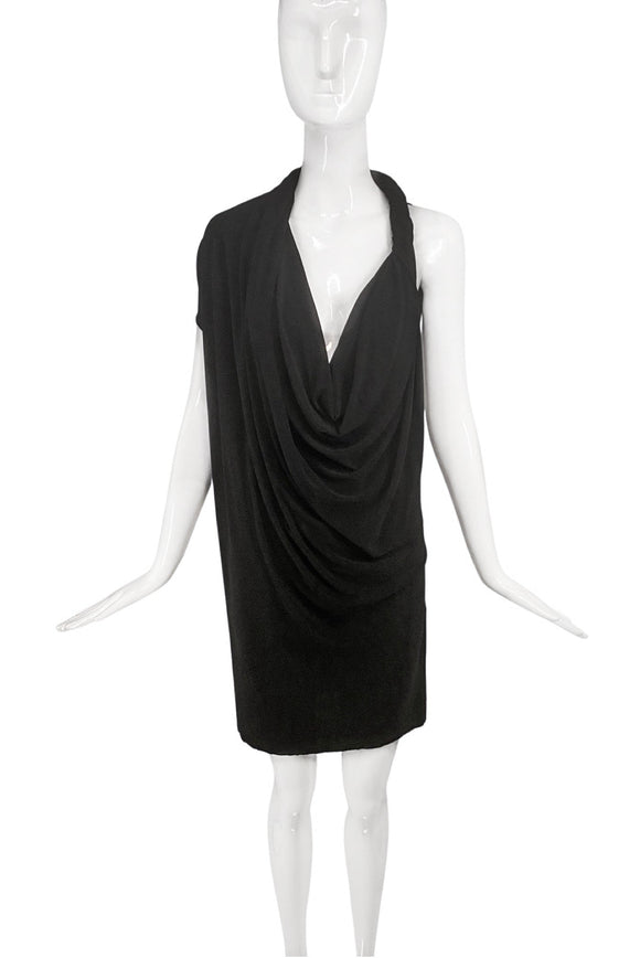 Lanvin Black Jersey Knit Twisted Strap Mini Dress with Plunging Neckline SS2012