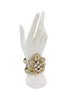 Roberto Cavalli Silver Gold Green Pavé Crystal Leaf Embellished Enamel Cuff Bracelet