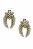 Roberto Cavalli Gold Silver Green Pavé Crystal Leaf Embellished Enamel Earrings