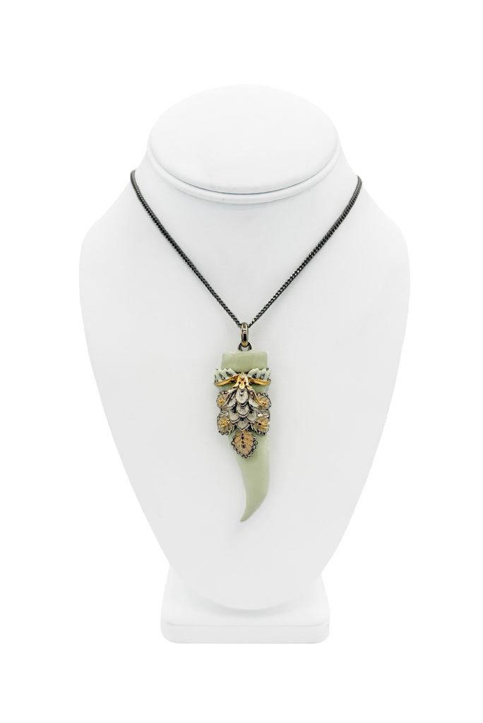 Roberto Cavalli Gold Silver Green Pavé Crystal Embellished Enamel Tusk Pendant Necklace