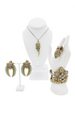 Roberto Cavalli Gold Silver Green Pavé Crystal Leaf Embellished Enamel Earrings