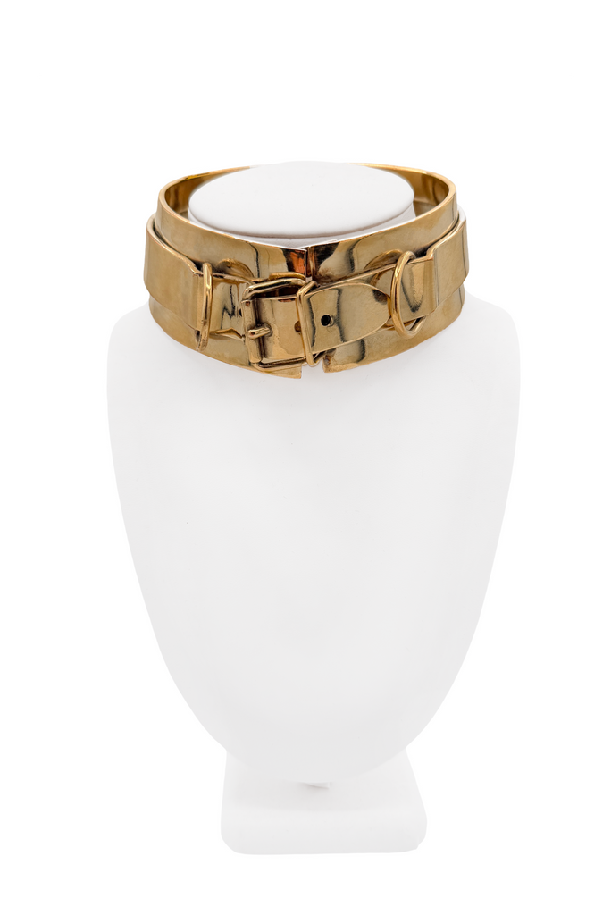 Jean Paul Gaultier Gold Buckle Loop Large Metal Choker Necklace