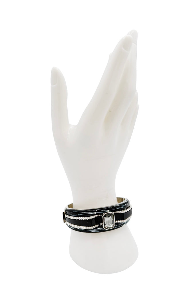 Vintage Black Pavé Crystal Rhinestone Marble Enamel Cuff Bracelet