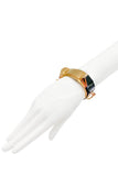 Faith Connection Gold Pyramid Stud Cuff Bracelet with O-Ring and Leather Detail