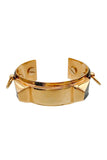 Faith Connection Gold Pyramid Stud Cuff Bracelet with O-Ring and Leather Detail