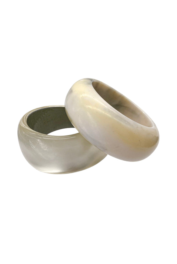 Vintage Ivory Marbled Horn and Pearlescent Bangle Bracelet Set