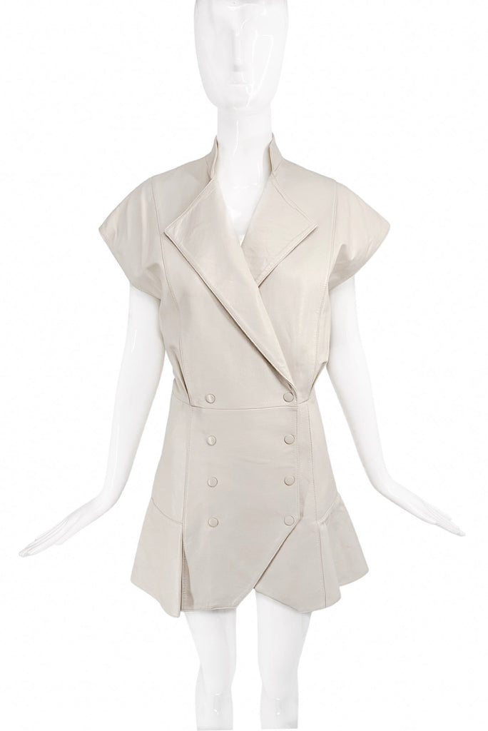 Retrofête Ivory Leather Double Breasted Vest Mini Dress