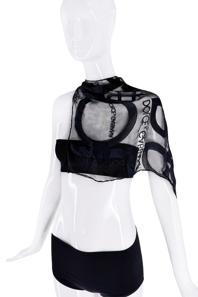 Dolce & Gabbana Black Sheer Logo Scarf Kerchief