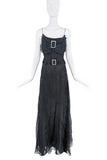 John Galliano Black Embroidered Bow Crystal Buckle Belt Dress Gown SS2002