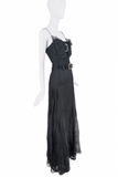 John Galliano Black Embroidered Bow Crystal Buckle Belt Dress Gown SS2002
