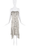 John Galliano White Black Newspaper Print Ruffle Pleated Dress