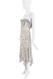 John Galliano White Black Newspaper Print Ruffle Pleated Dress