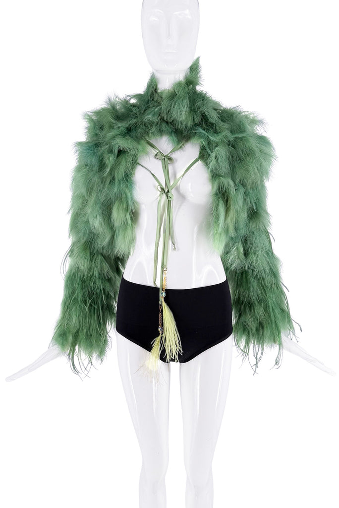 Roberto Cavalli Green Feather Cropped Double Tie