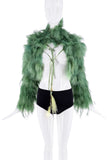 Roberto Cavalli Green Feather Cropped Double Tie
