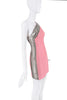 Versace Pink Silver Chainmail Stripe Asymmetric One Shoulder Mini Dress