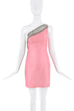 Versace Pink Silver Chainmail Stripe Asymmetric One Shoulder Mini Dress