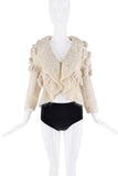 John Galliano White Creme Knit Crochet Lace Ball Sweater
