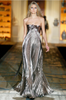 Roberto Cavalli Gold Metallic Pleated Sheer Bow Bustier Dress Gown FW2005