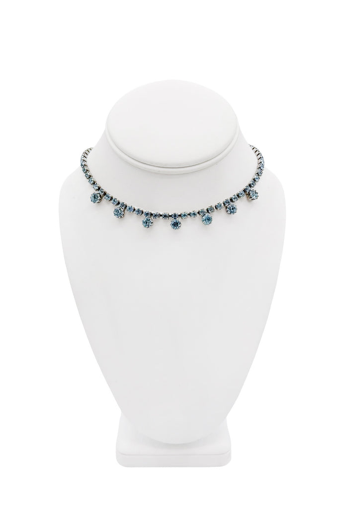 Vintage Silver Blue Gemstone Crystal Delicate Link Necklace