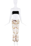 Christian Dior Creme Corduroy Pink Green Floral Bird Print Pants