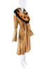 Roberto Cavalli Brown Leather Patchwork Silk Lining Spotted Fur Collar Coat