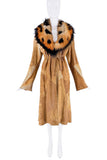 Roberto Cavalli Brown Leather Patchwork Silk Lining Spotted Fur Collar Coat
