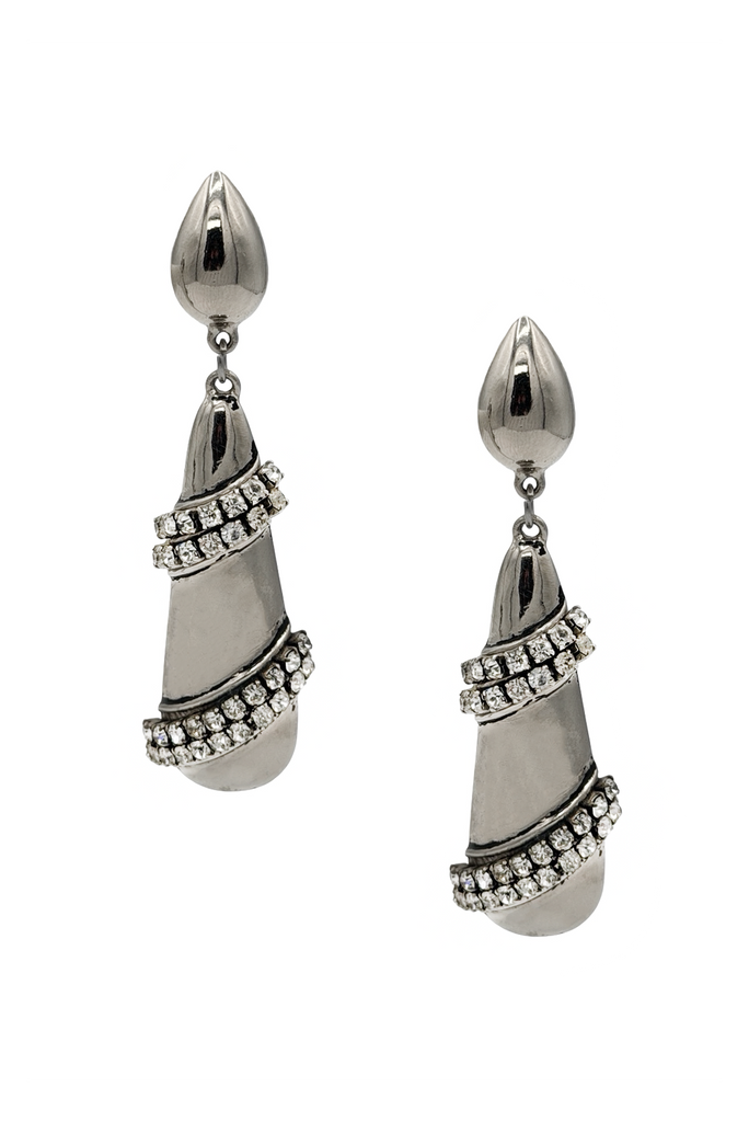 Versace Silver Pavé Crystal Wrapped Teardrop Earrings
