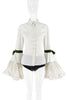 Dolce & Gabbana White Green Velvet Ties Lace Sleeves Button Up Shirt