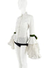 Dolce & Gabbana White Green Velvet Ties Lace Sleeves Button Up Shirt