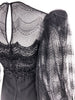 Galanos Black Evening Mini Dress with Lace Sleeves and Bead Details