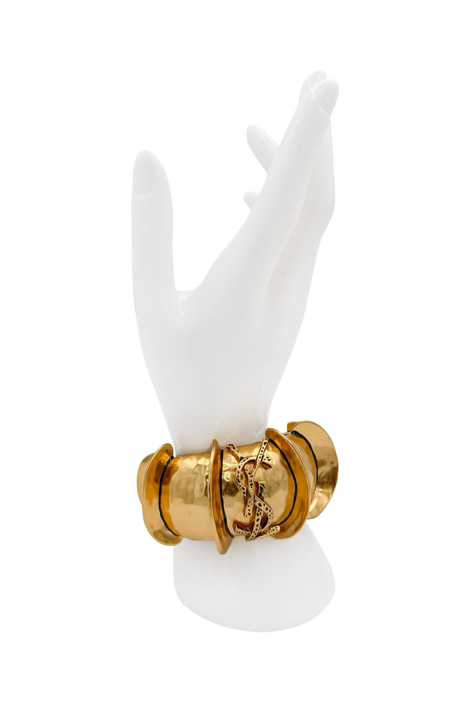 Saint Laurent YSL Gold Sculptural Logo Chunky Cuff Bracelet