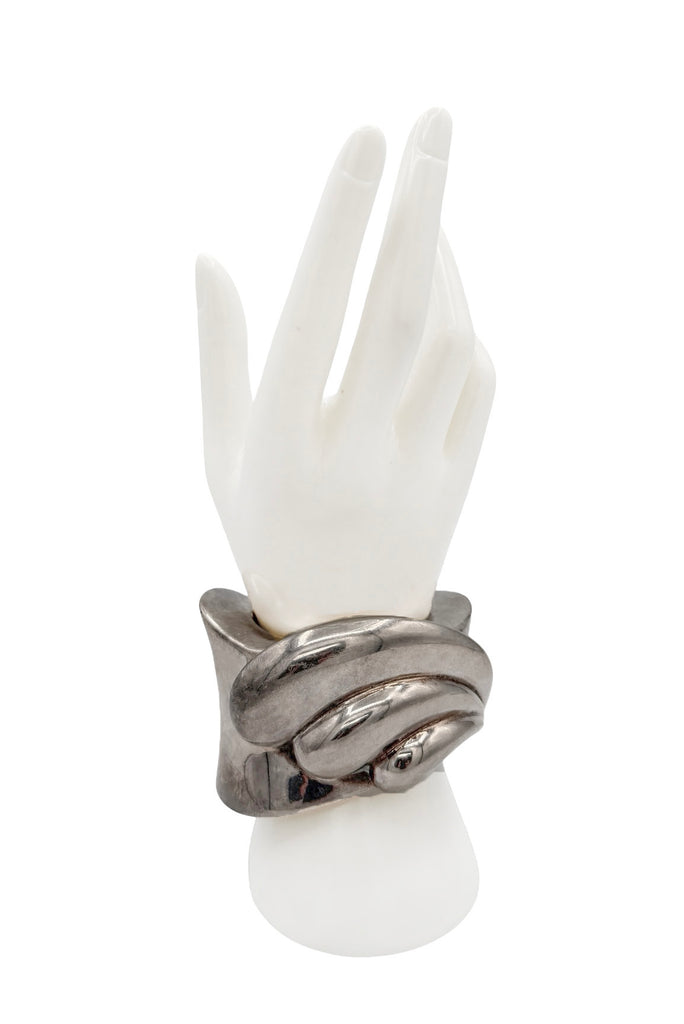 Vintage Silver Sculptural Wave Slip On Oversized Cuff Bracelet